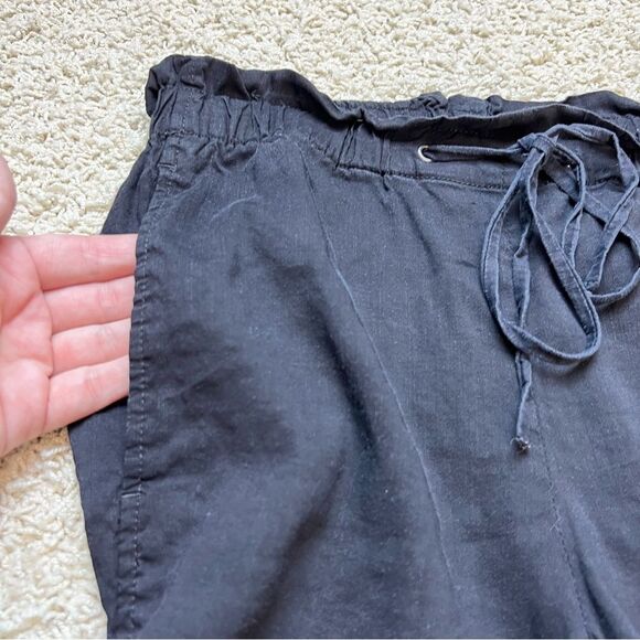 THEORY Slim Straight Linen Blend Pants Paper Bag Waist High Rise Black Size 00 - Picture 3 of 9